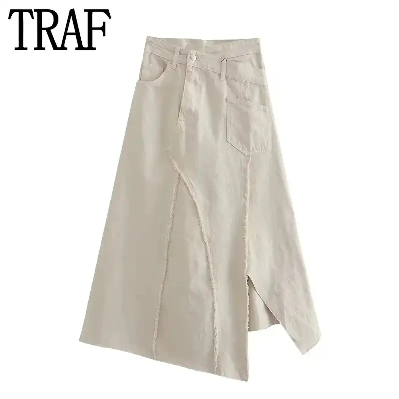 Asymmetrical White Denim Skirt