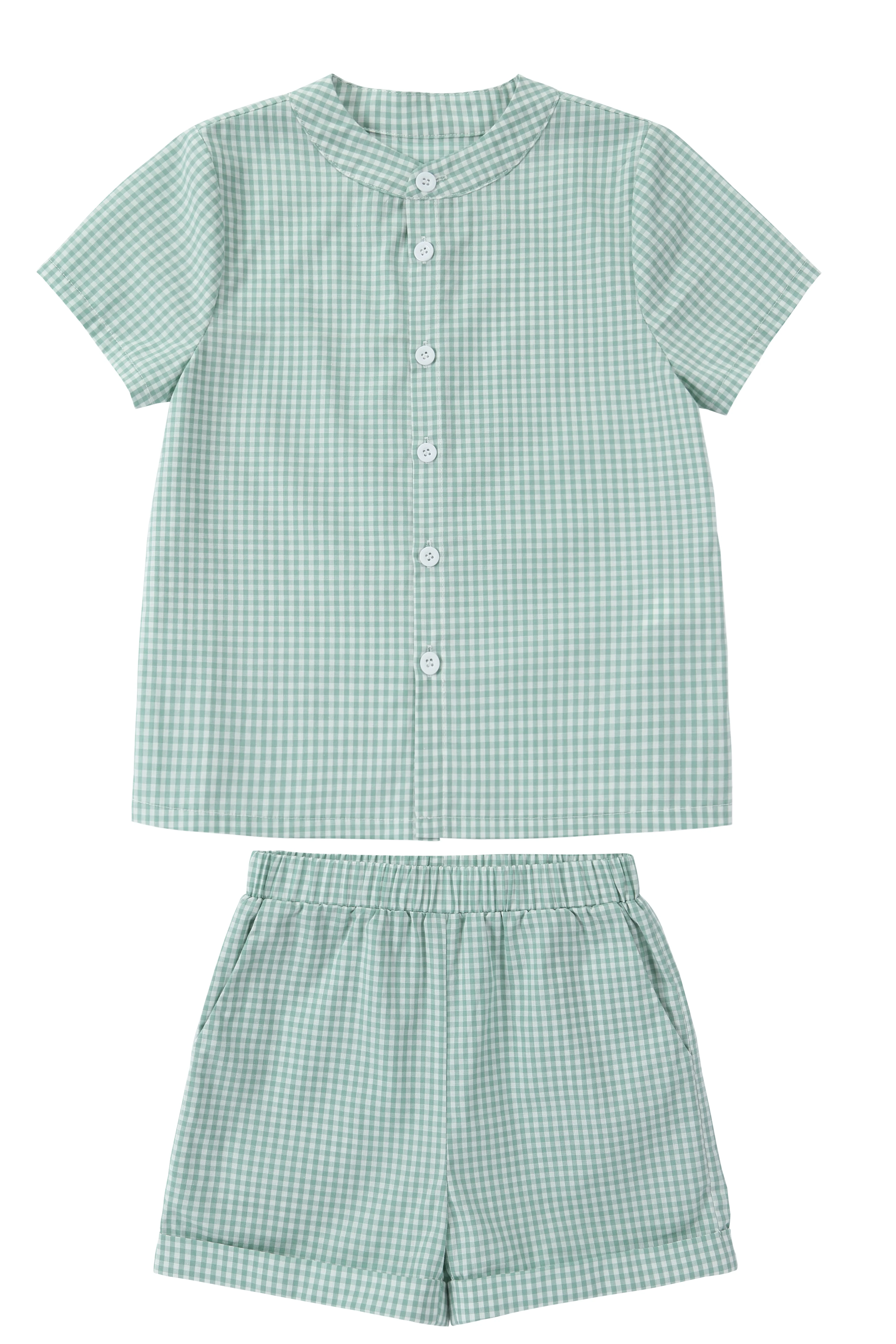 Boy Gingham Short (Green) - Sage Collection