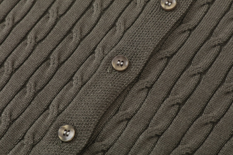 Cableknit Cardigan with Ribbed Maxi Olive - Image 7