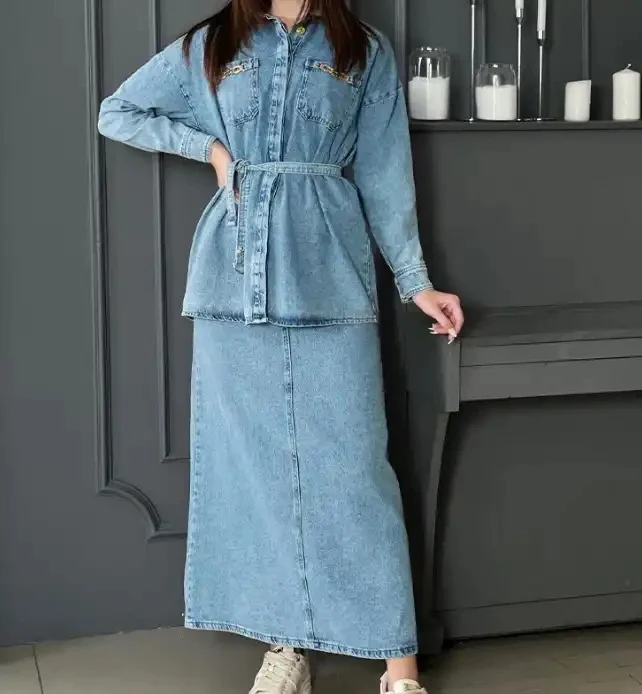 Denim skirt And Shirt Set