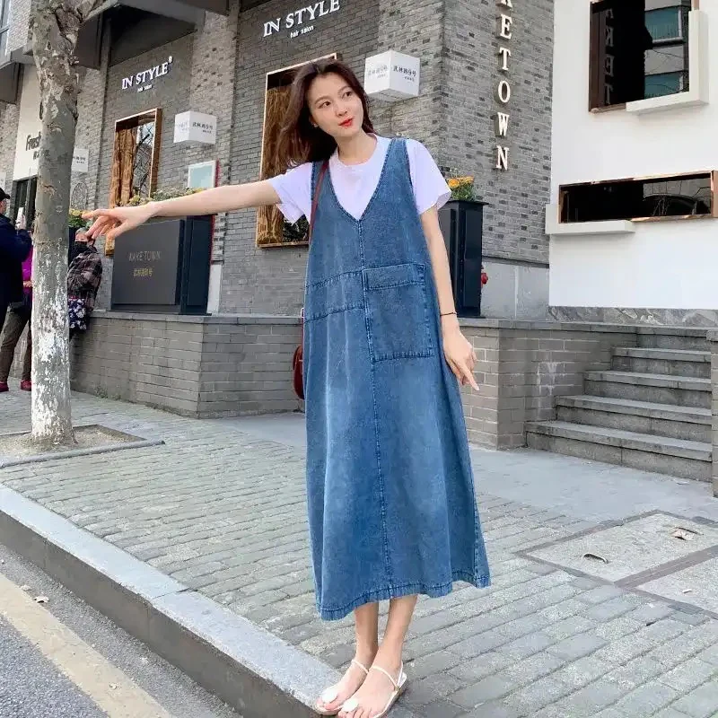 Denim V-Neck Midi Dress - Image 2