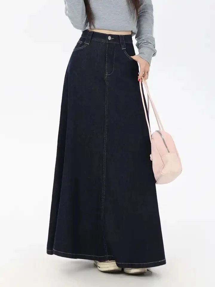 High Waist Denim Maxi Skirt