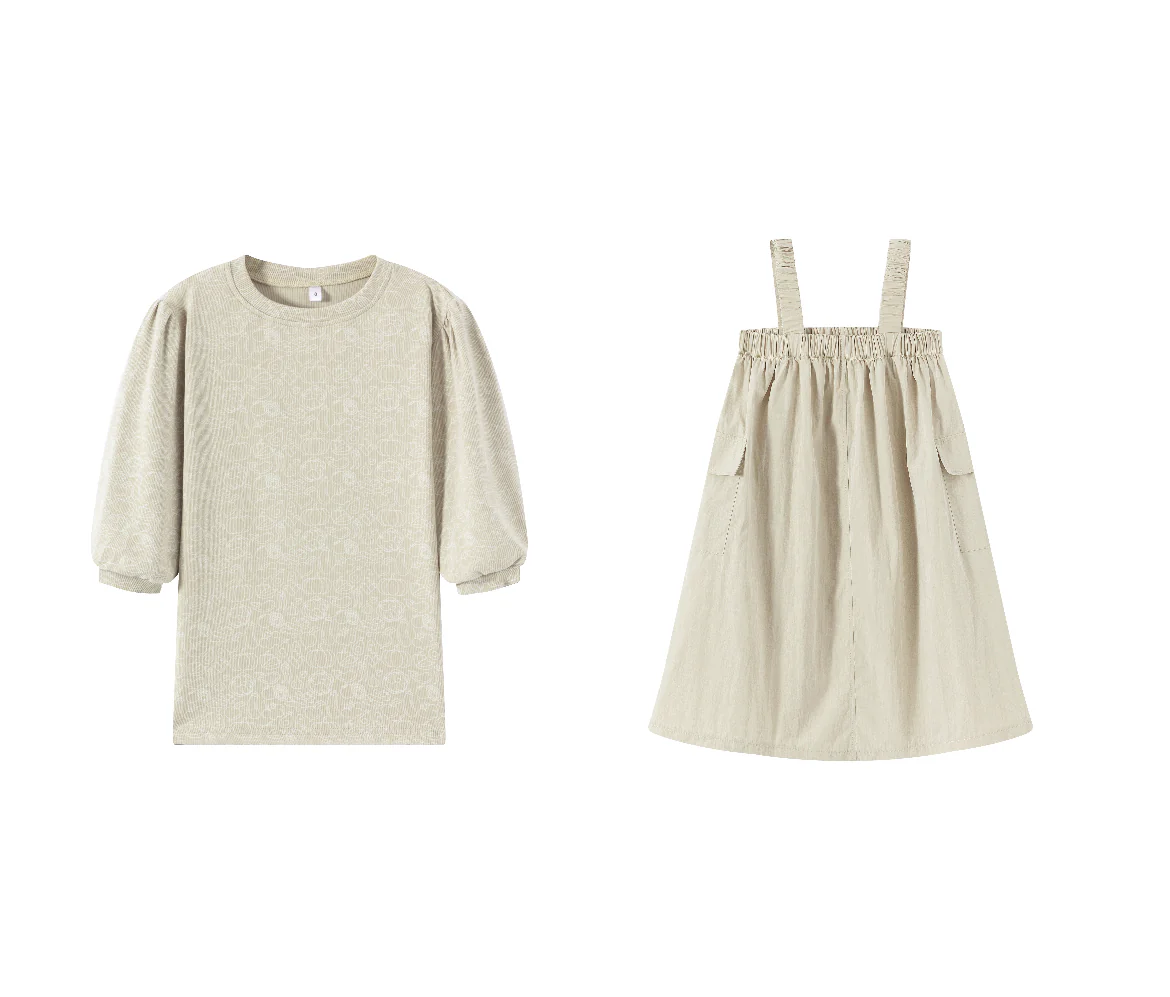 Jumper Dress & Print Tee 3/4 Sleeve