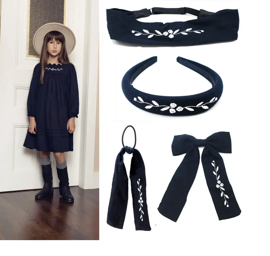 Navy Embroidered Hair Accessories