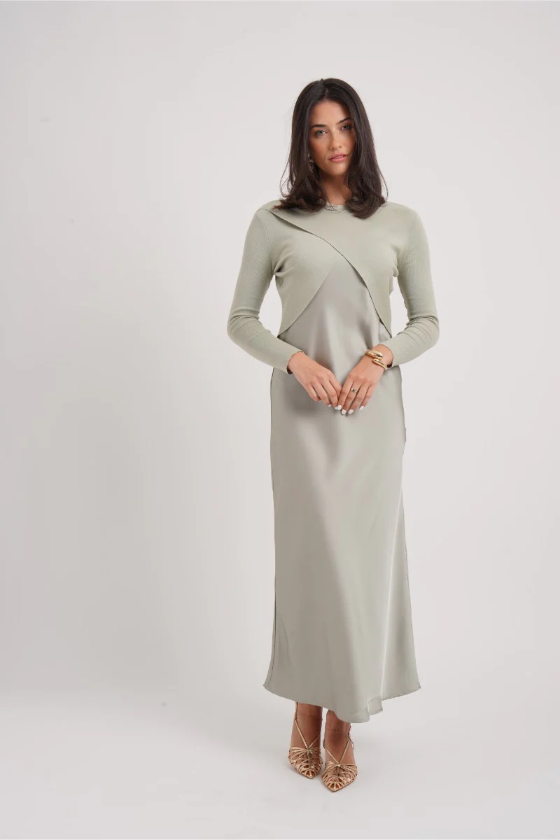 Knit Top x Satin Dress