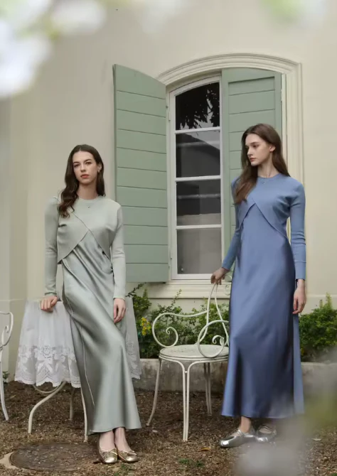 Knit Top x Satin Dress - Image 4