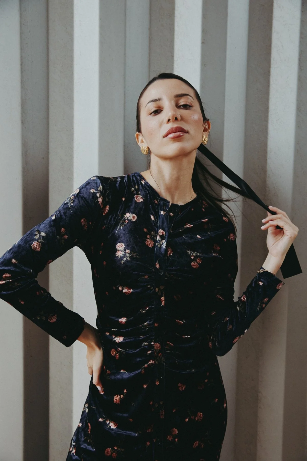 Velour Ruched Print Maxi - Image 3