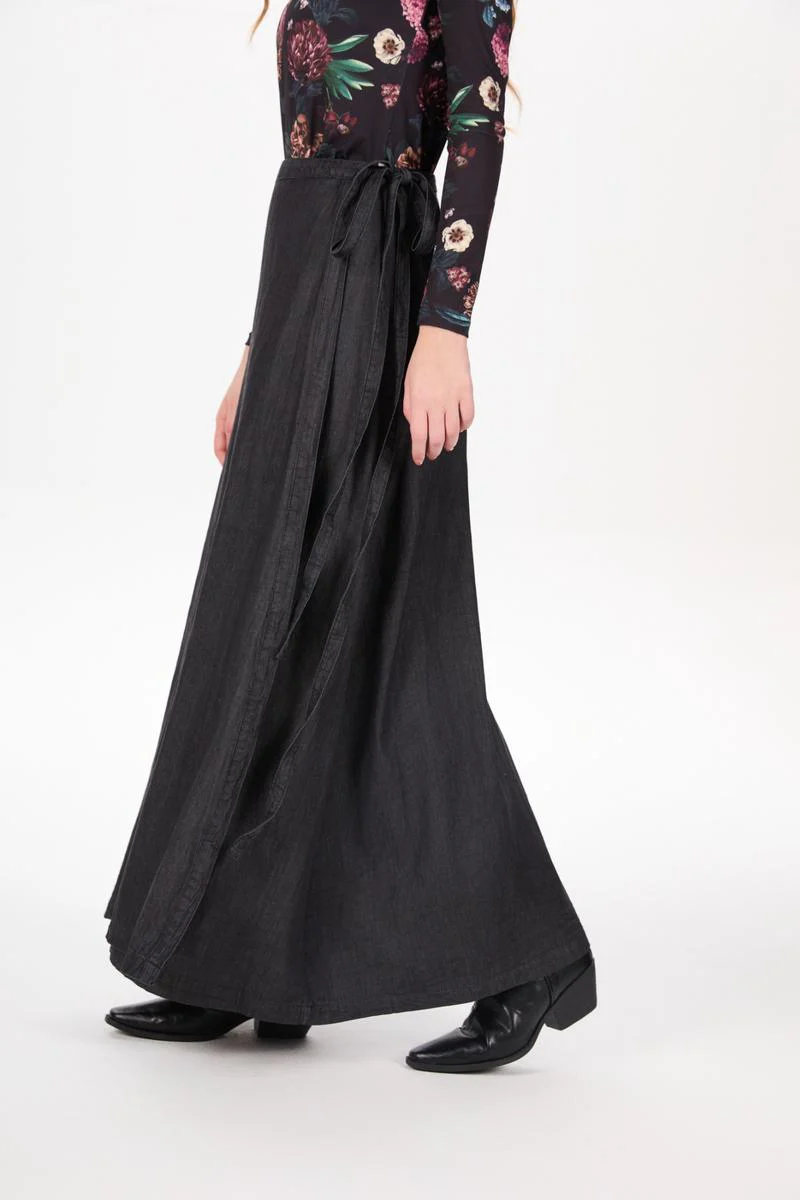 Wrap Denim Skirt Black Denim
